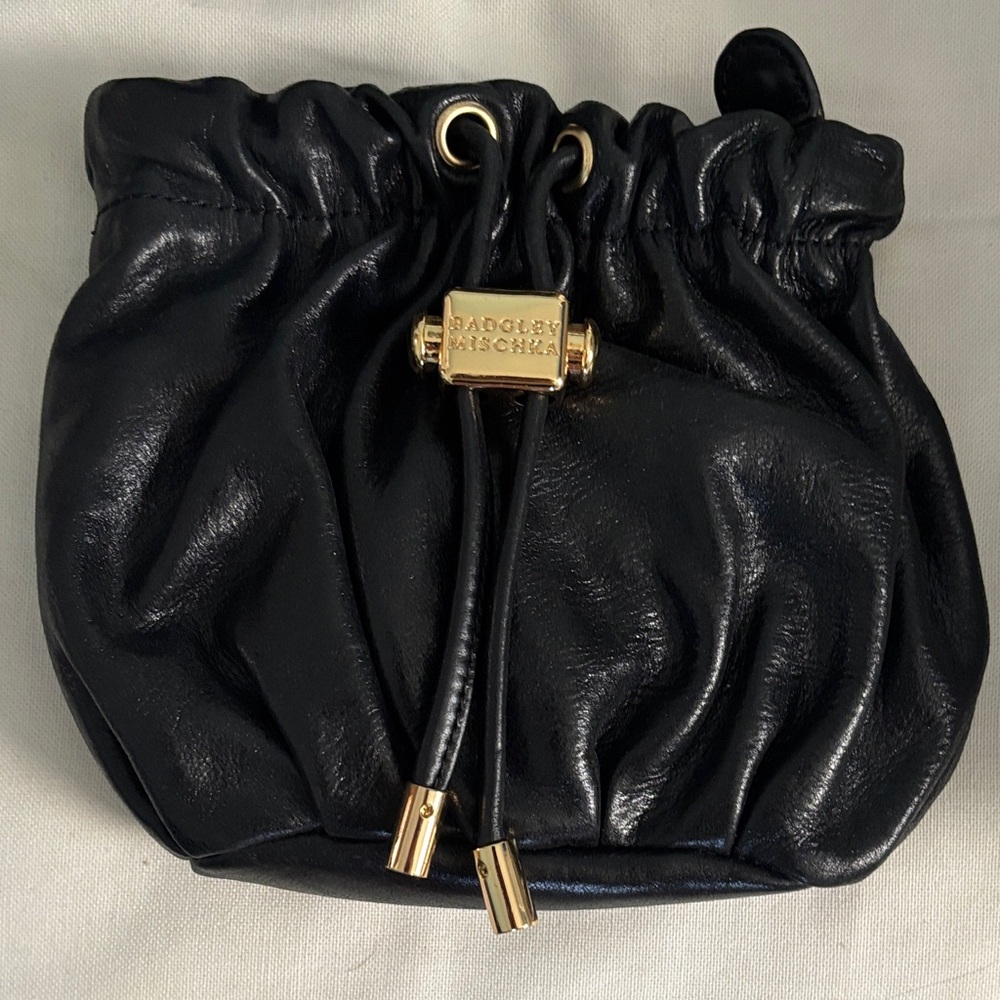 Badgley Mischka Black Leather Wristlet with Gold Accents